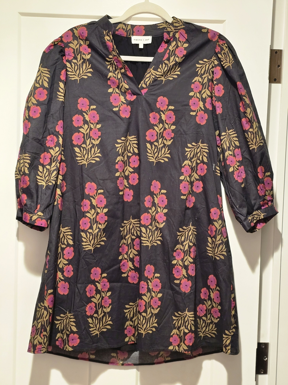 entro Black Mini Dress with Pink & Gold Floral Print